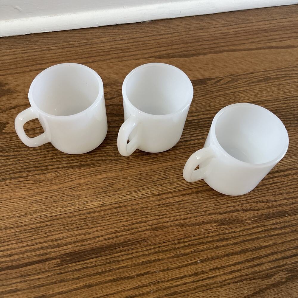 Vintage Glasbake Milk Glass Coffee Mugs Set of 3 D-Handle White USA
